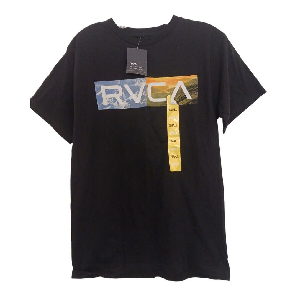 New RVCA VA‎ ANP T-Shirt Men Small BLACK Graphic Logo Collab Short Sleeve Preppy